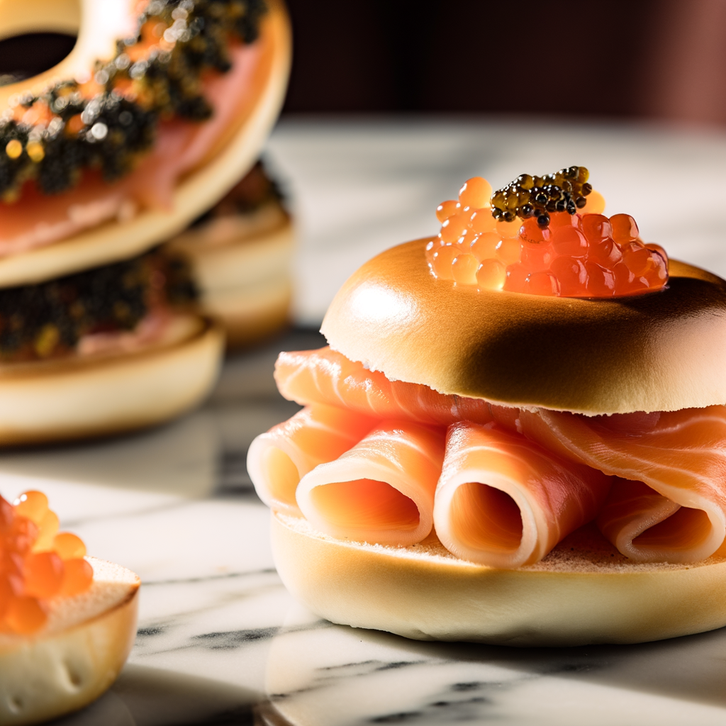 Smoked Salmon Caviar Bagels Mignonette Style: Luxury Golden Sturgeon Recipe - elegant gourmet appetizer perfect for special occasions
