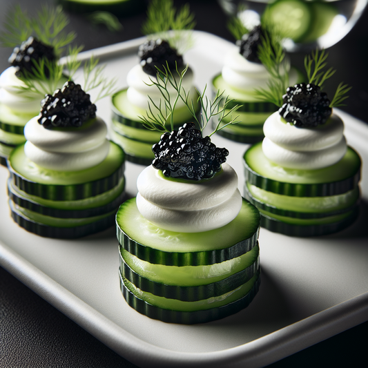 Caviar and Cucumber Bites - Sustainable caviar production showcasing modern aquaculture practices and environmental stewardship